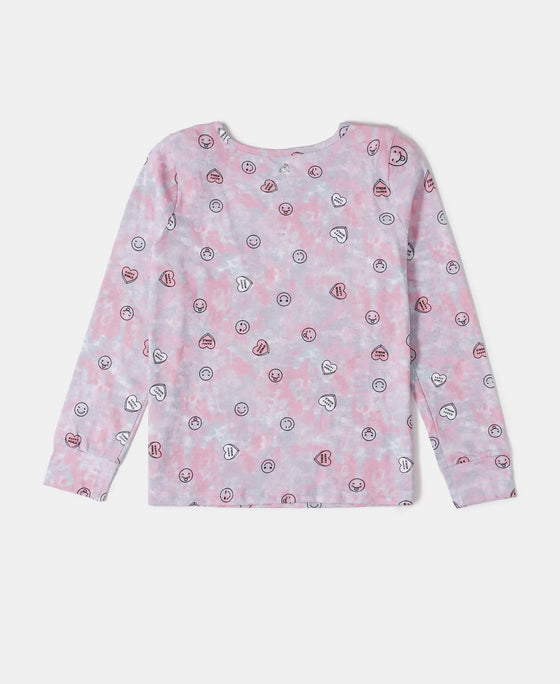 Super Combed Cotton Printed Full Sleeve T-Shirt and Pyjama Set - Flamingo Pink AOP-3