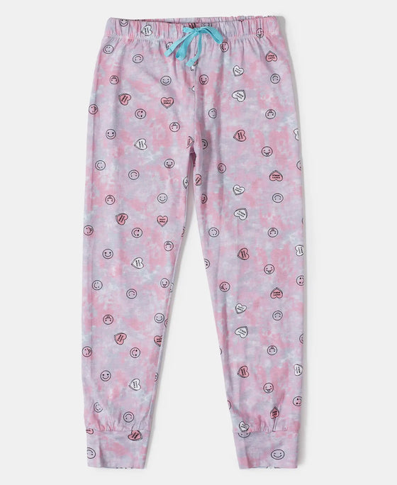 Super Combed Cotton Printed Full Sleeve T-Shirt and Pyjama Set - Flamingo Pink AOP-4