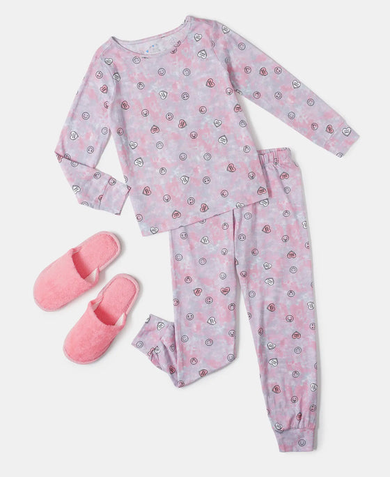 Super Combed Cotton Printed Full Sleeve T-Shirt and Pyjama Set - Flamingo Pink AOP-7