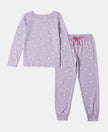 Super Combed Cotton Printed Full Sleeve T-Shirt and Pyjama Set - Lavendula-1