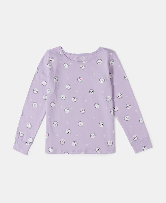 Super Combed Cotton Printed Full Sleeve T-Shirt and Pyjama Set - Lavendula-2