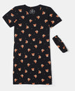 Super Combed Cotton Printed Dress with Matching Headband - Black Printed-1