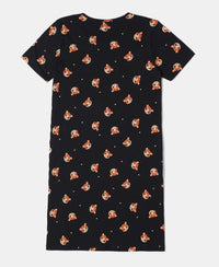 Super Combed Cotton Printed Dress with Matching Headband - Black Printed-2