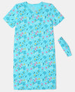 Super Combed Cotton Printed Dress with Matching Headband - Blue Curacao Printed-1