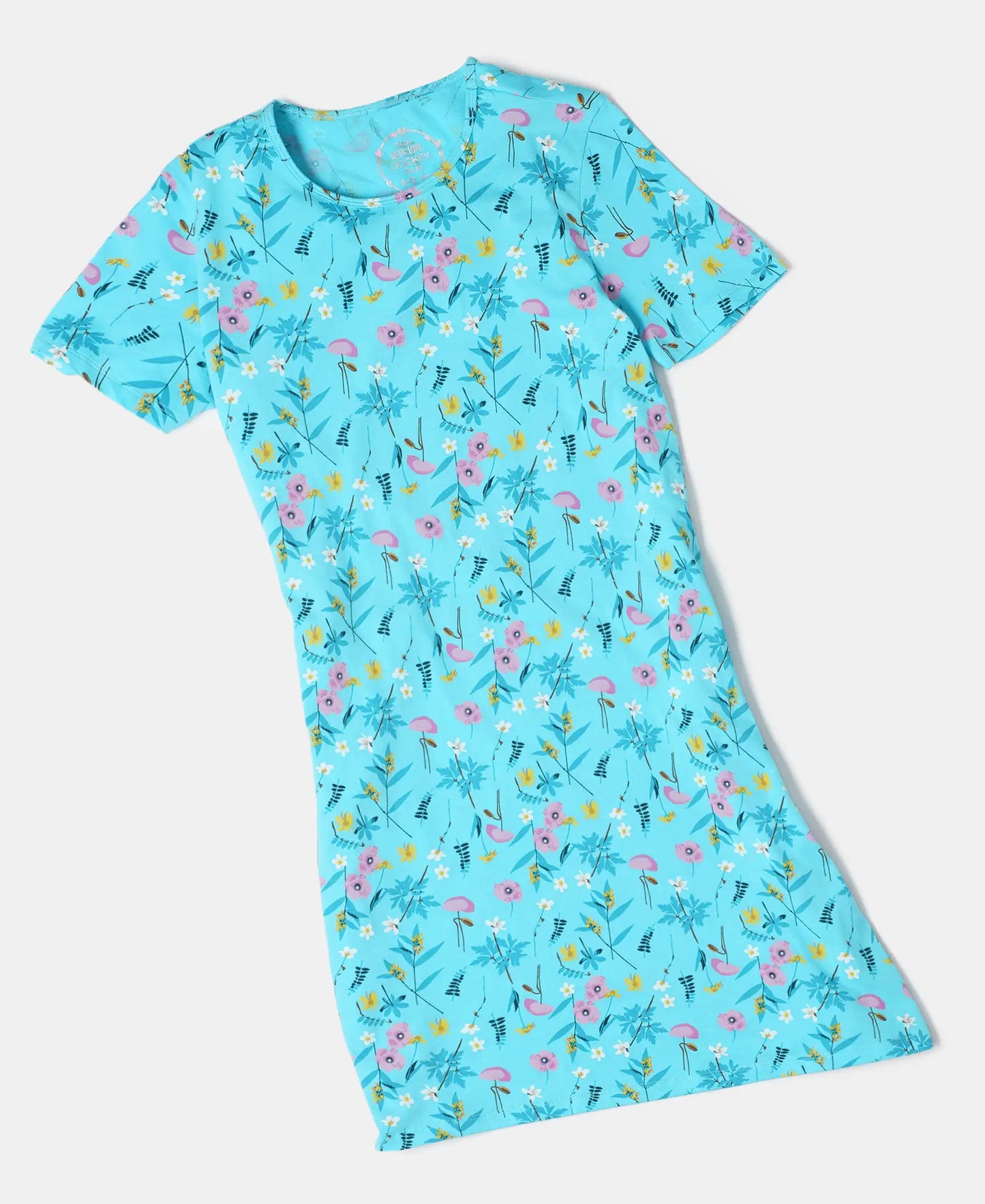Super Combed Cotton Printed Dress with Matching Headband - Blue Curacao Printed-6