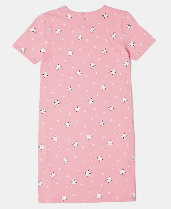 Super Combed Cotton Printed Dress with Matching Headband - Flamingo Pink-2