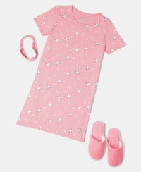 Super Combed Cotton Printed Dress with Matching Headband - Flamingo Pink-5