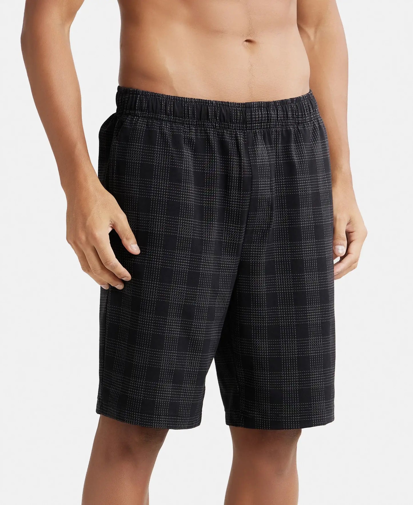 Super Combed Cotton Elastane Stretch Regular Fit Shorts with Side Pockets - Black-2