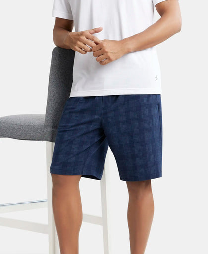 Super Combed Cotton Elastane Stretch Regular Fit Shorts with Side Pockets - Navy-5