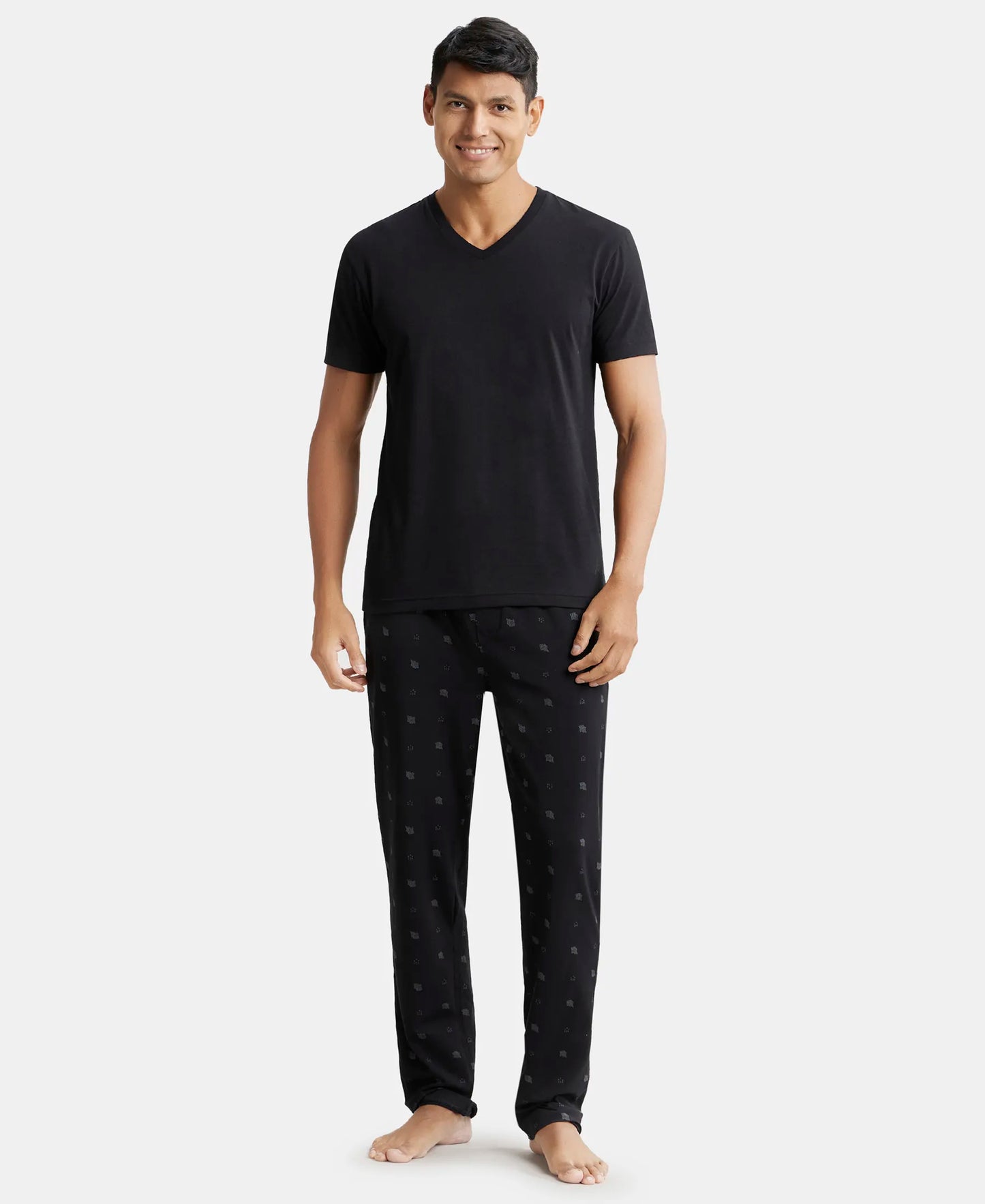 Super Combed Cotton Elastane Stretch Regular Fit Pyjama with Inner Drawstring - Black-4
