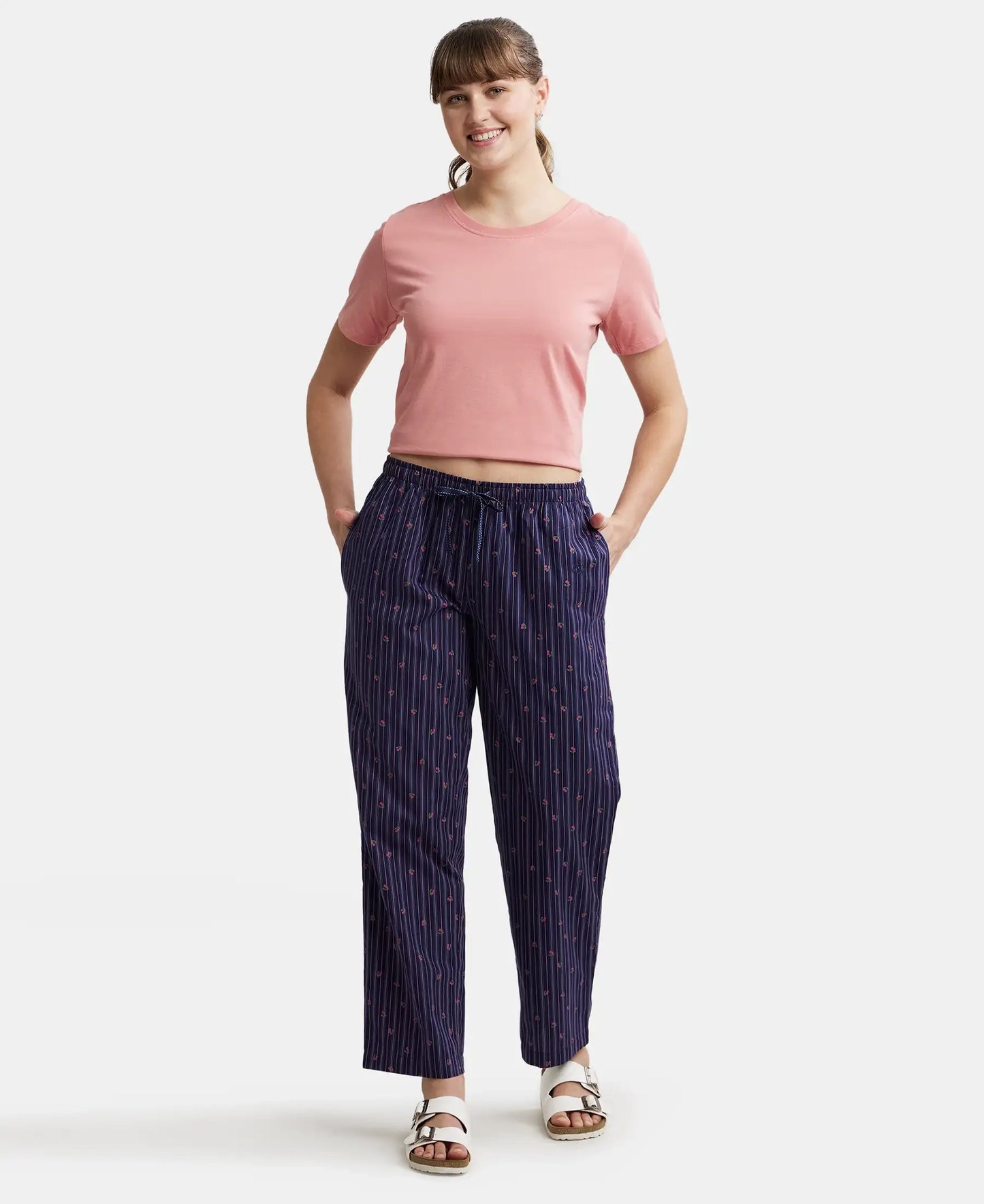 Super Combed Cotton Woven Fabric Relaxed Fit Striped Pyjama with Side Pockets - Classic Navy Assorted Checks-4