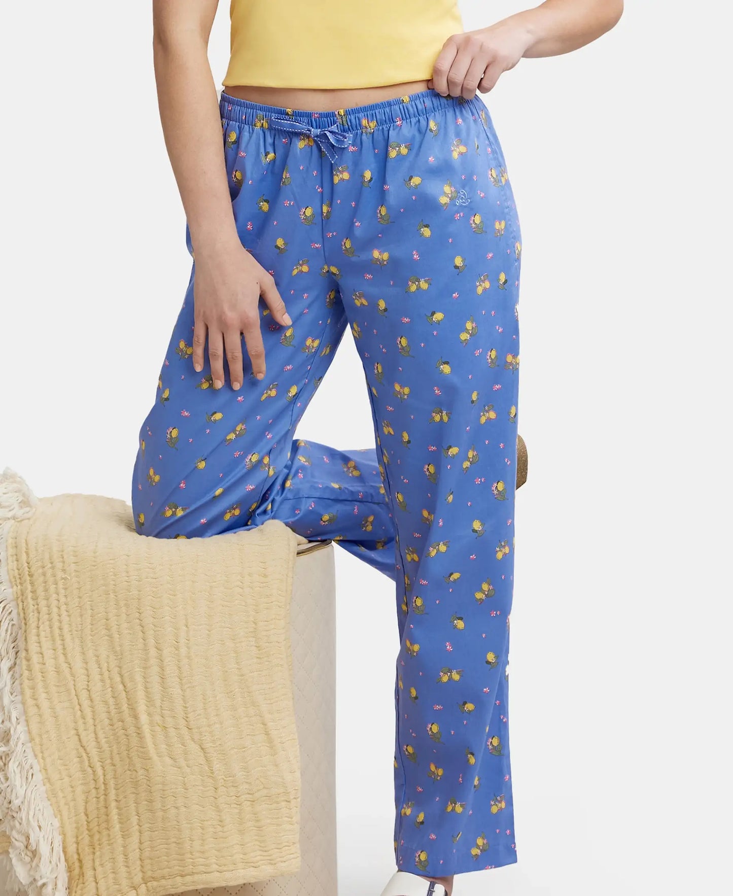 Super Combed Cotton Woven Fabric Relaxed Fit Striped Pyjama with Side Pockets - Iris Blue Assorted Checks-5