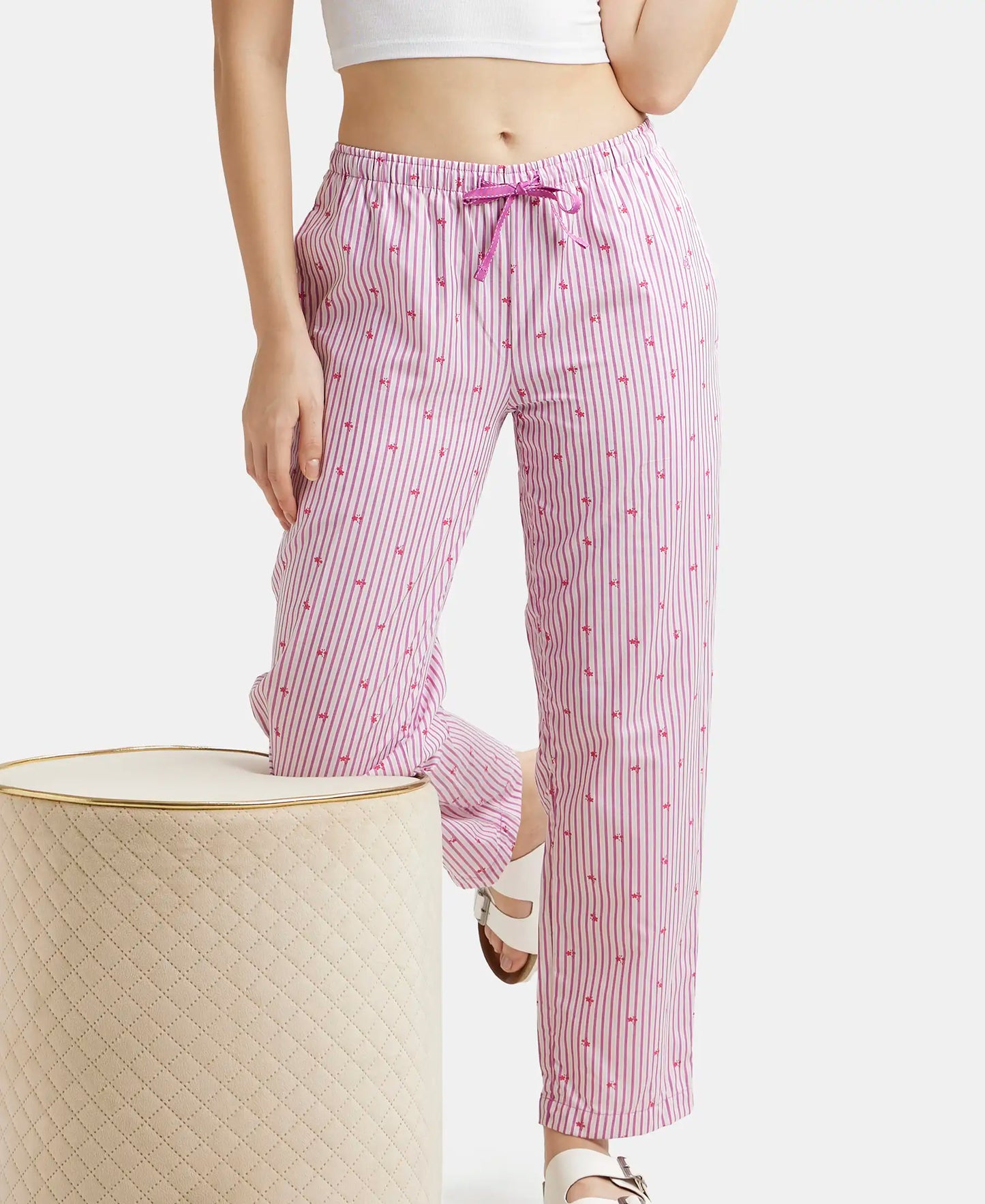 Super Combed Cotton Woven Fabric Relaxed Fit Striped Pyjama with Side Pockets - Lavender Scent Assorted Checks-5