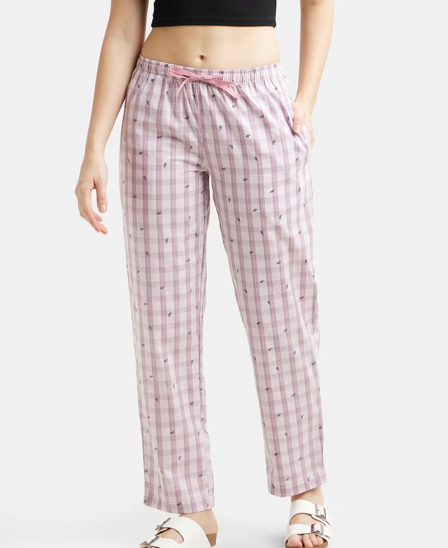 Super Combed Cotton Woven Fabric Relaxed Fit Striped Pyjama with Side Pockets - Old Rose Assorted Checks-5