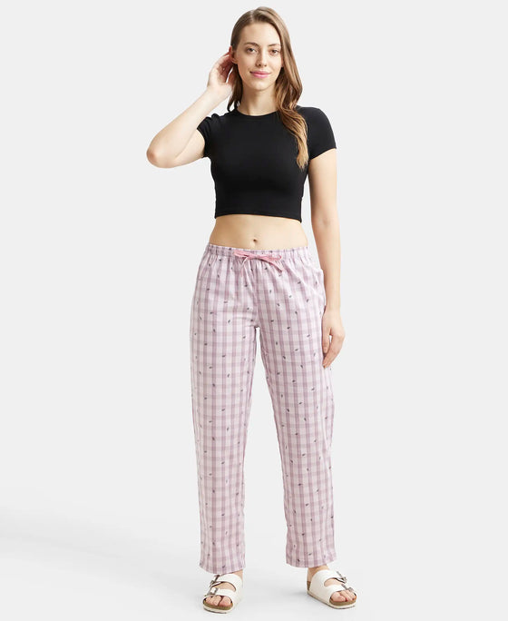 Super Combed Cotton Woven Fabric Relaxed Fit Striped Pyjama with Side Pockets - Old Rose Assorted Checks-6