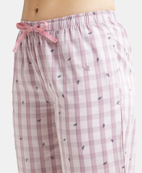 Super Combed Cotton Woven Fabric Relaxed Fit Striped Pyjama with Side Pockets - Old Rose Assorted Checks-7