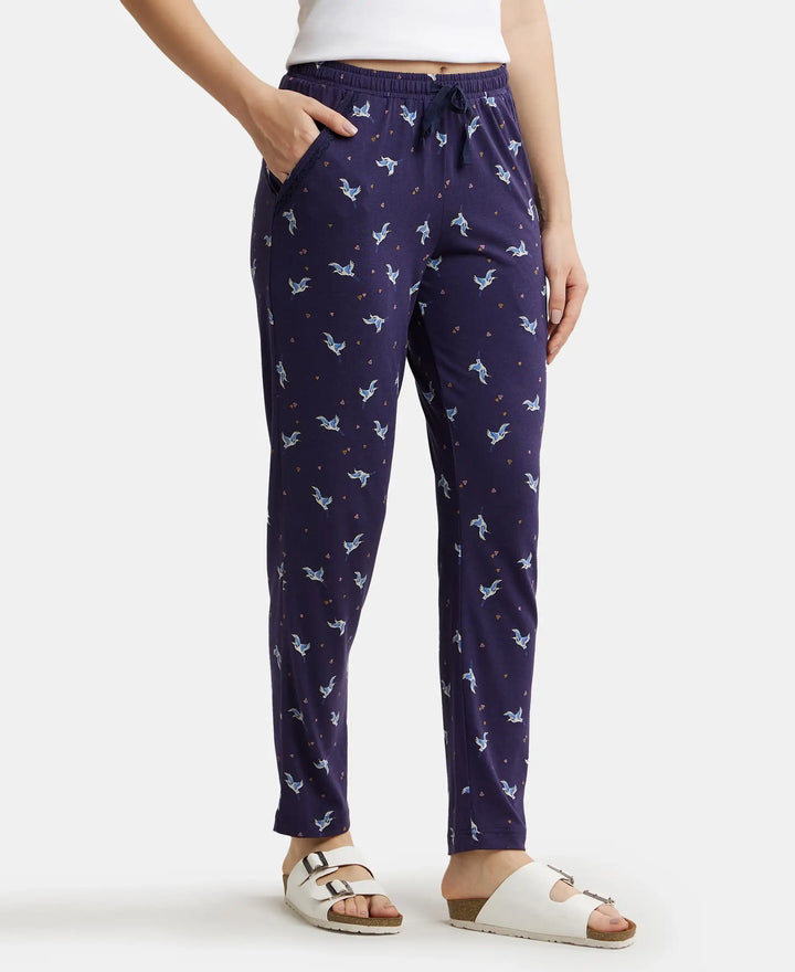Micro Modal Cotton Relaxed Fit Printed Pyjama with Side Pockets - Classic Navy Assorted Prints-2