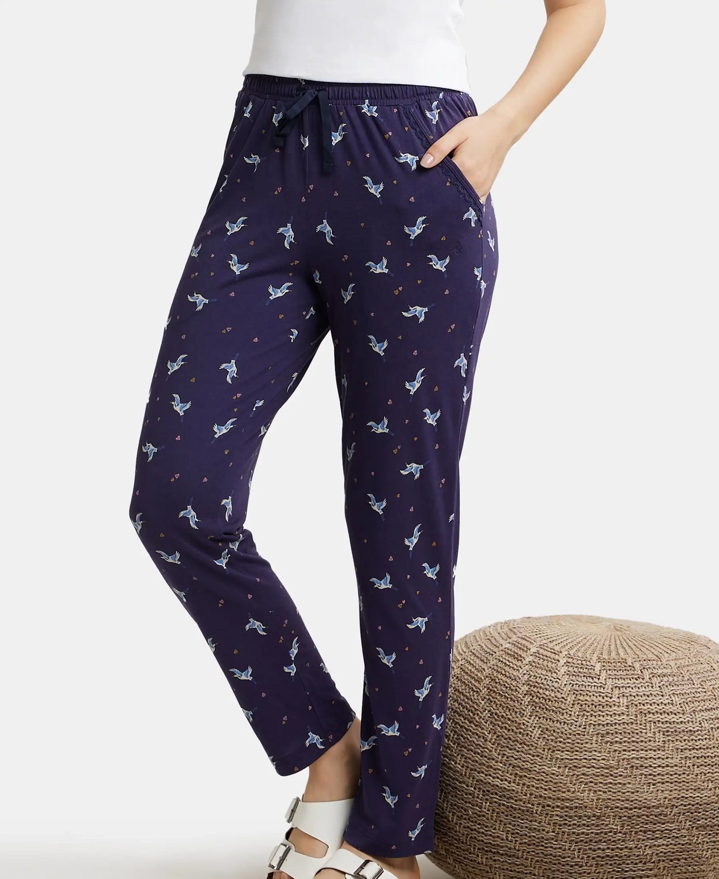 Micro Modal Cotton Relaxed Fit Printed Pyjama with Side Pockets - Classic Navy Assorted Prints-5