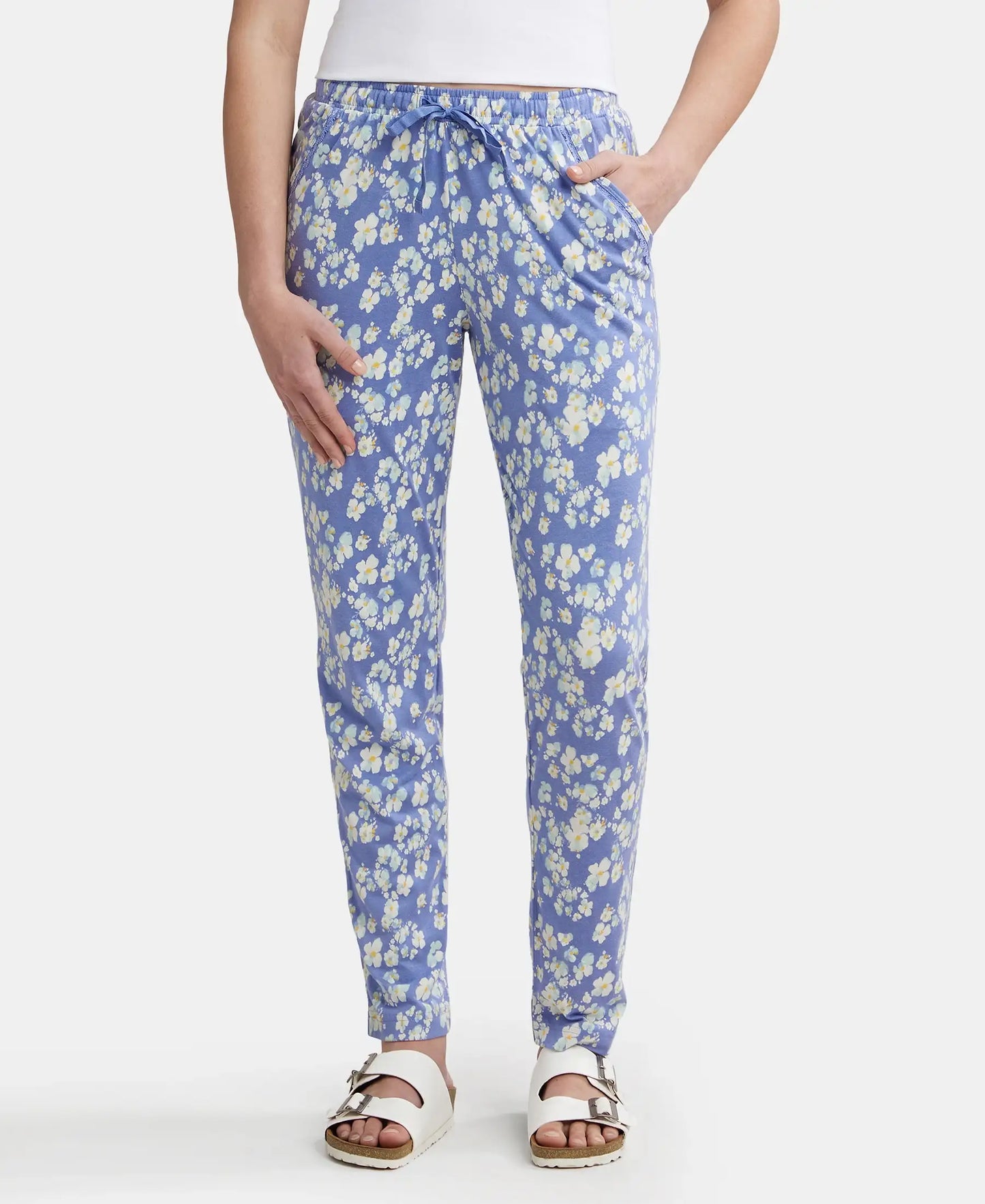 Micro Modal Cotton Relaxed Fit Printed Pyjama with Side Pockets - Iris Blue Assorted Prints-1