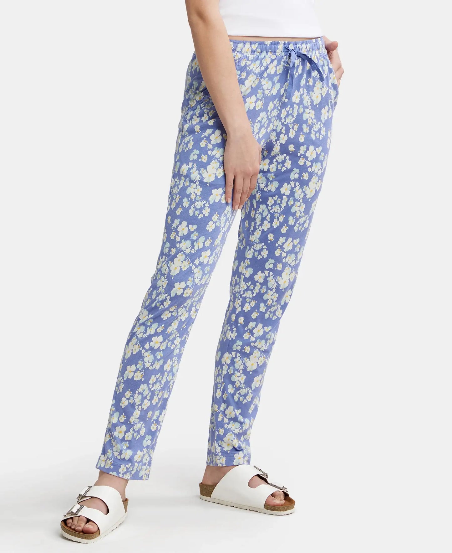 Micro Modal Cotton Relaxed Fit Printed Pyjama with Side Pockets - Iris Blue Assorted Prints-2