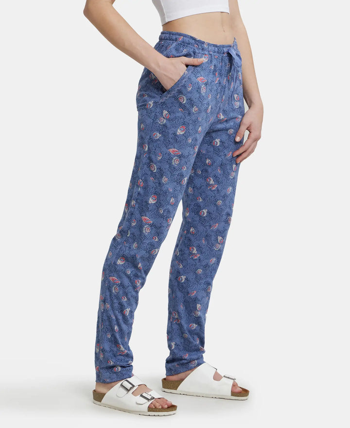 Micro Modal Cotton Relaxed Fit Printed Pyjama with Side Pockets - Infinity Blue-2