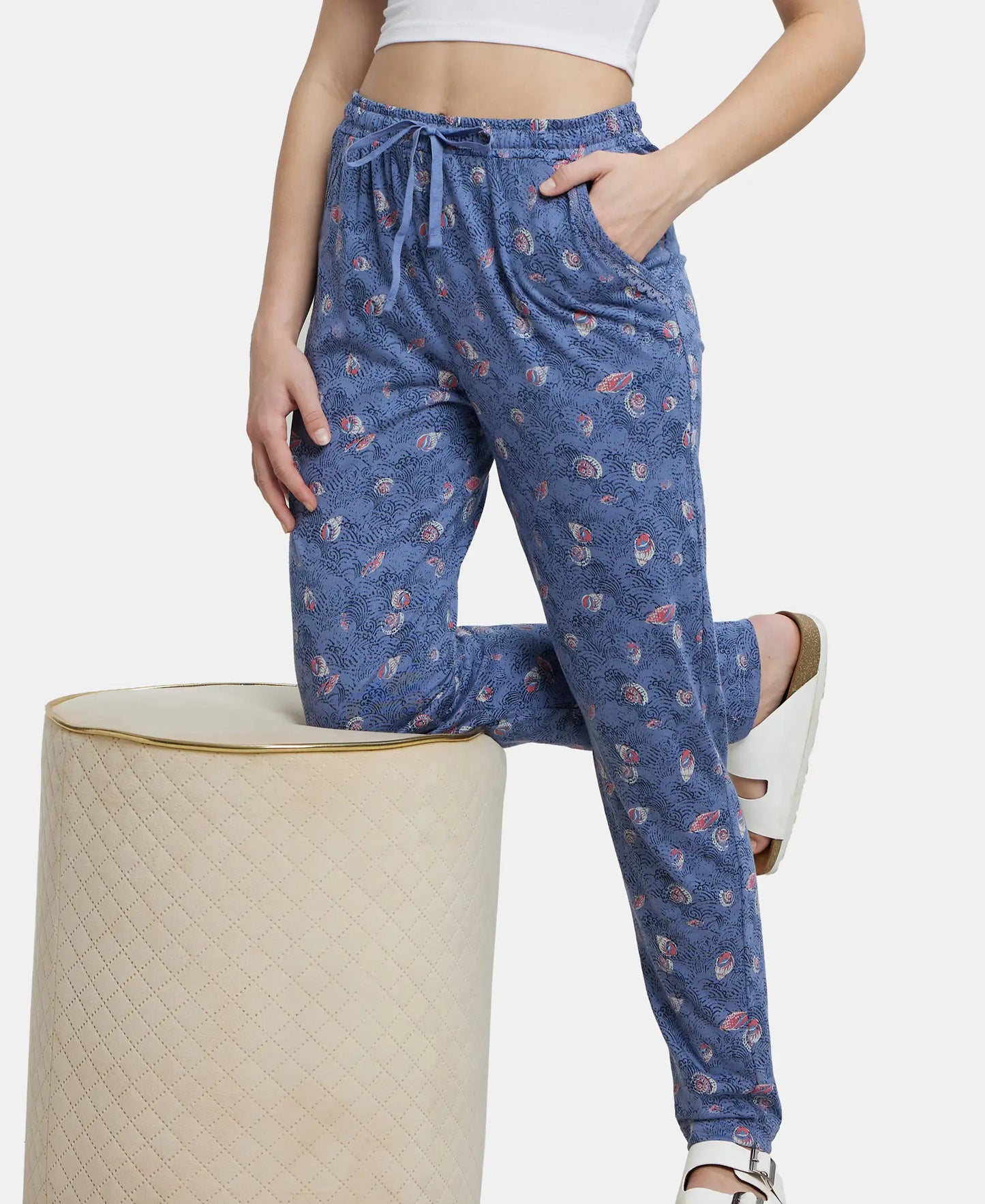 Micro Modal Cotton Relaxed Fit Printed Pyjama with Side Pockets - Infinity Blue-5