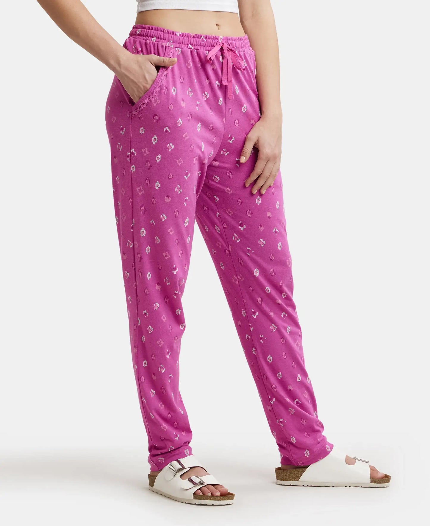 Micro Modal Cotton Relaxed Fit Printed Pyjama with Side Pockets - Lavender Scent Assorted Prints-2