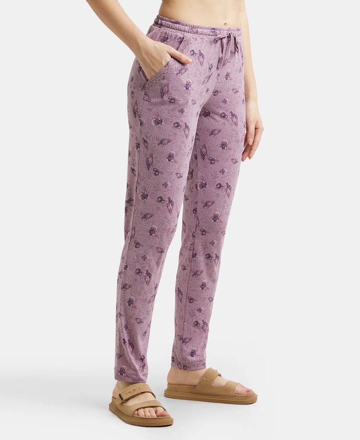 Micro Modal Cotton Relaxed Fit Printed Pyjama with Side Pockets - Old Rose Assorted Prints-2