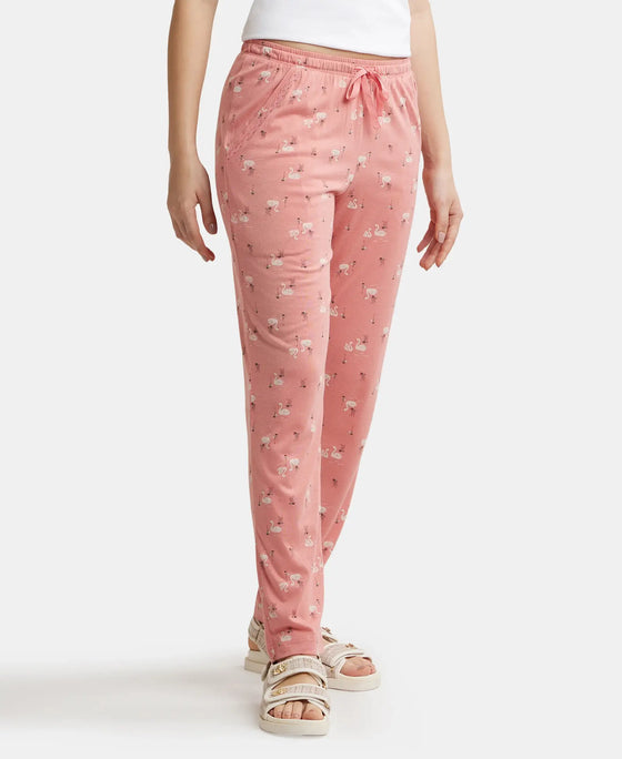 Micro Modal Cotton Relaxed Fit Printed Pyjama with Side Pockets - Peach Blossom Assorted Prints-2