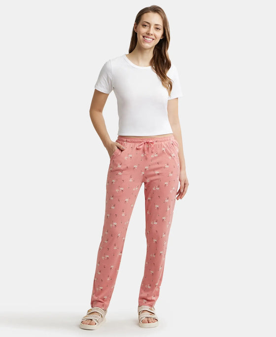Micro Modal Cotton Relaxed Fit Printed Pyjama with Side Pockets - Peach Blossom Assorted Prints-4