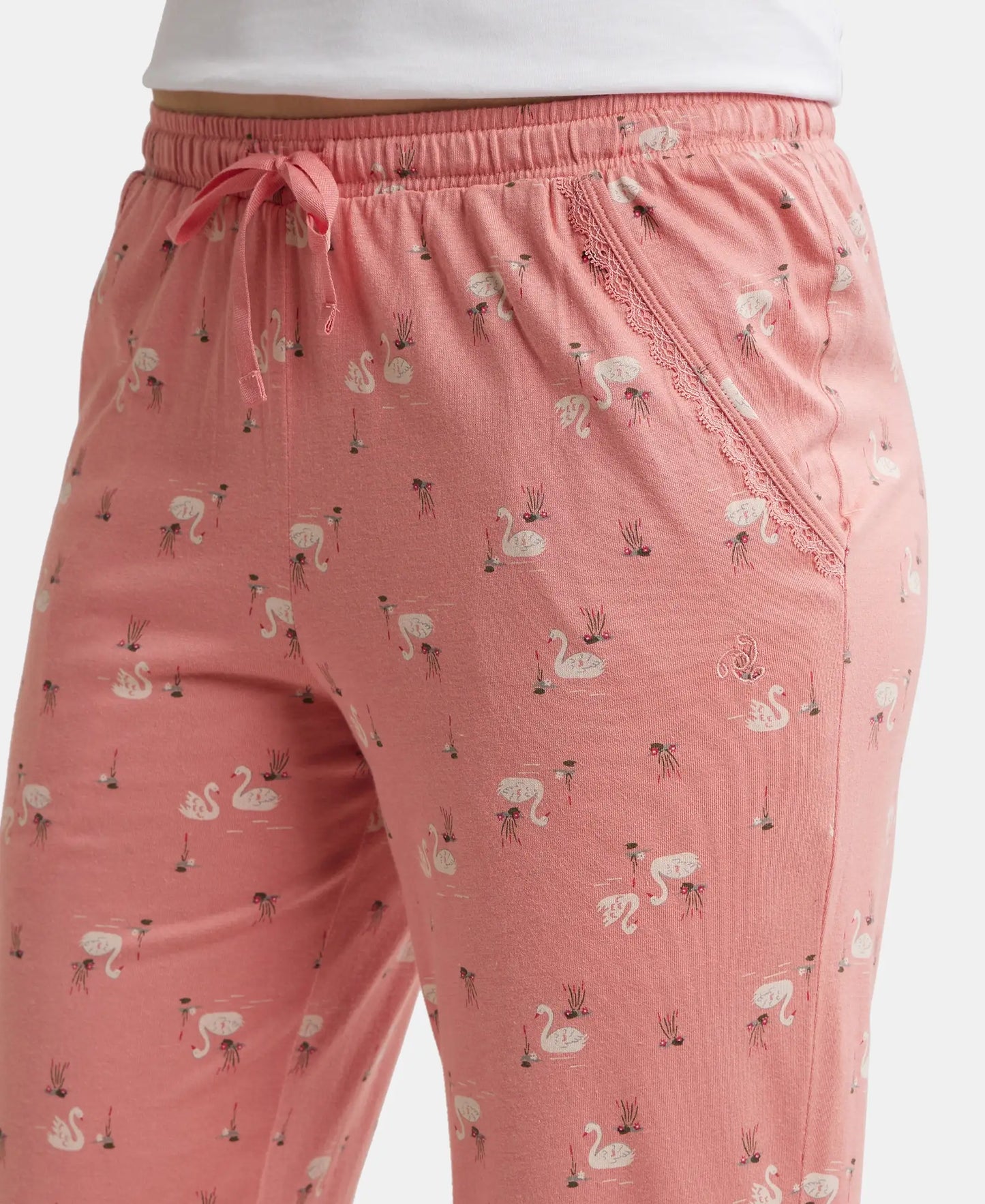 Micro Modal Cotton Relaxed Fit Printed Pyjama with Side Pockets - Peach Blossom Assorted Prints-6