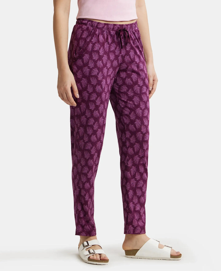 Micro Modal Cotton Relaxed Fit Printed Pyjama with Side Pockets - Purple Wine Assorted Prints-2