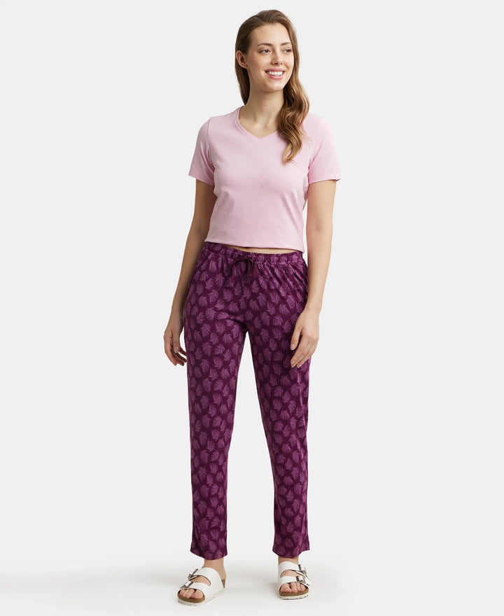 Micro Modal Cotton Relaxed Fit Printed Pyjama with Side Pockets - Purple Wine Assorted Prints-4