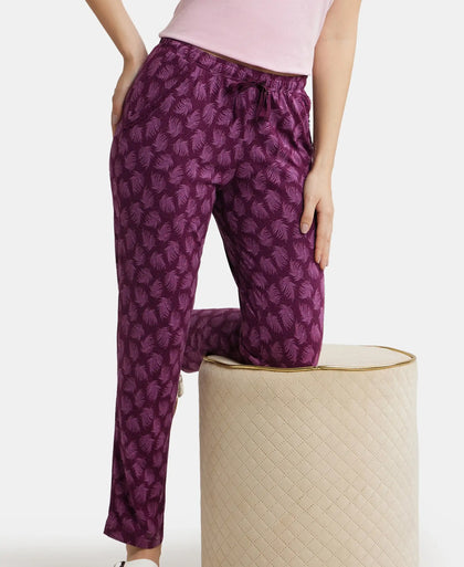 Micro Modal Cotton Relaxed Fit Printed Pyjama with Side Pockets - Purple Wine Assorted Prints-5