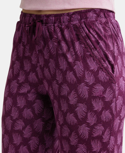 Micro Modal Cotton Relaxed Fit Printed Pyjama with Side Pockets - Purple Wine Assorted Prints-6