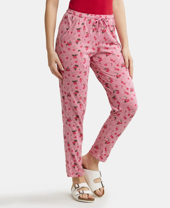 Micro Modal Cotton Relaxed Fit Printed Pyjama with Side Pockets - Wild Rose-2