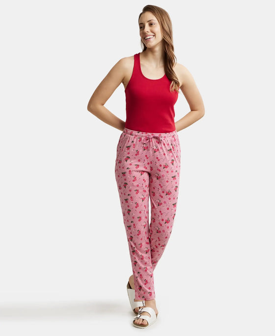 Micro Modal Cotton Relaxed Fit Printed Pyjama with Side Pockets - Wild Rose-4