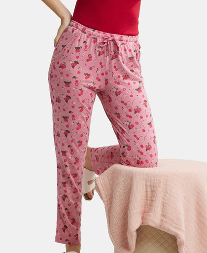 Micro Modal Cotton Relaxed Fit Printed Pyjama with Side Pockets - Wild Rose-5