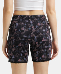 Micro Modal Cotton Relaxed Fit Printed Shorts with Side Pockets - Black-3