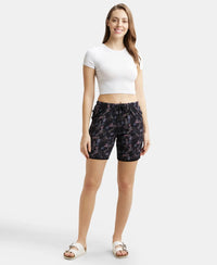 Micro Modal Cotton Relaxed Fit Printed Shorts with Side Pockets - Black-4