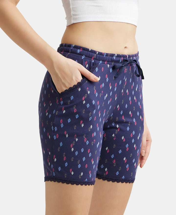 Micro Modal Cotton Relaxed Fit Printed Shorts with Side Pockets - Classic Navy Assorted Prints-2