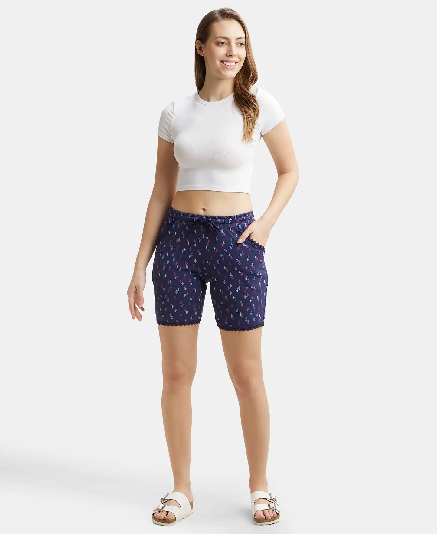 Micro Modal Cotton Relaxed Fit Printed Shorts with Side Pockets - Classic Navy Assorted Prints-6