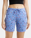Micro Modal Cotton Relaxed Fit Printed Shorts with Side Pockets - Iris Blue Assorted Prints-1
