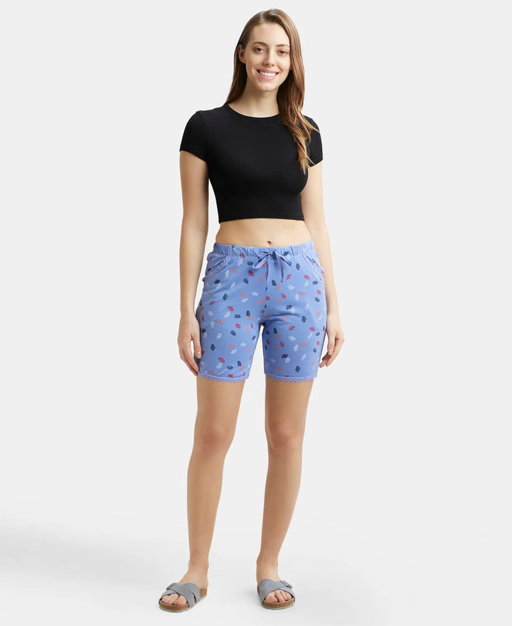 Micro Modal Cotton Relaxed Fit Printed Shorts with Side Pockets - Iris Blue Assorted Prints-4