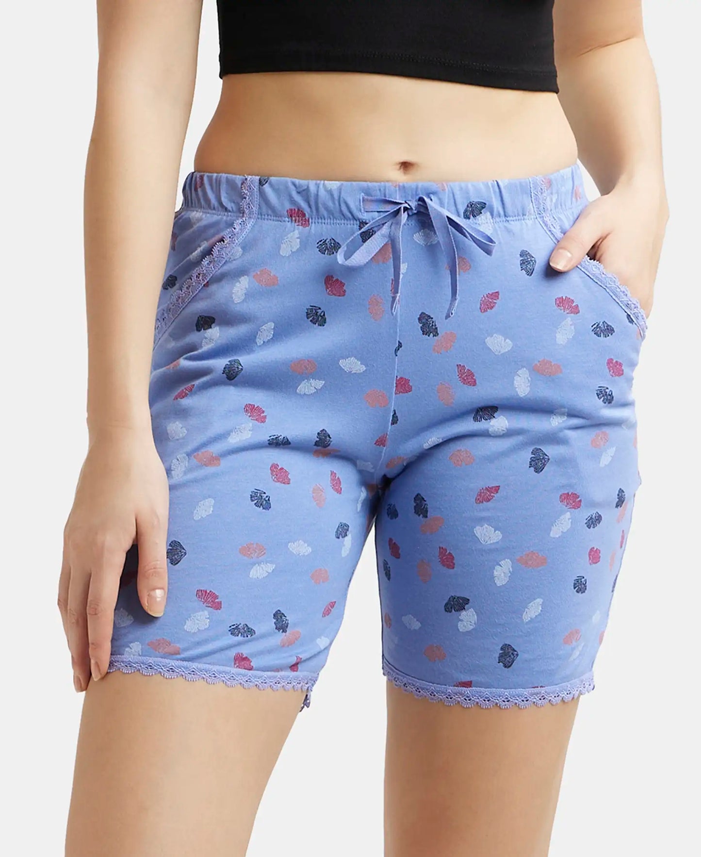 Micro Modal Cotton Relaxed Fit Printed Shorts with Side Pockets - Iris Blue Assorted Prints-5