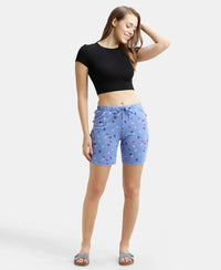 Micro Modal Cotton Relaxed Fit Printed Shorts with Side Pockets - Iris Blue Assorted Prints-6