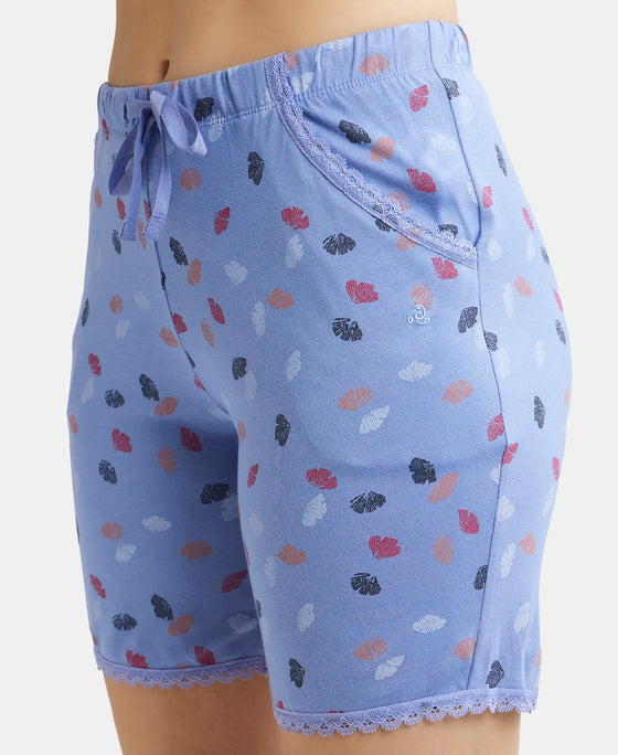Micro Modal Cotton Relaxed Fit Printed Shorts with Side Pockets - Iris Blue Assorted Prints-7