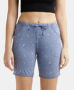 Micro Modal Cotton Relaxed Fit Printed Shorts with Side Pockets - Infinity Blue Assorted Prints-1