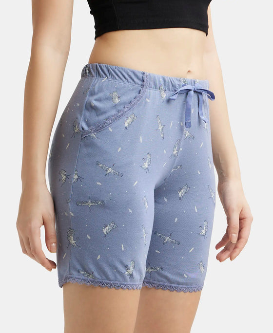 Micro Modal Cotton Relaxed Fit Printed Shorts with Side Pockets - Infinity Blue Assorted Prints-2