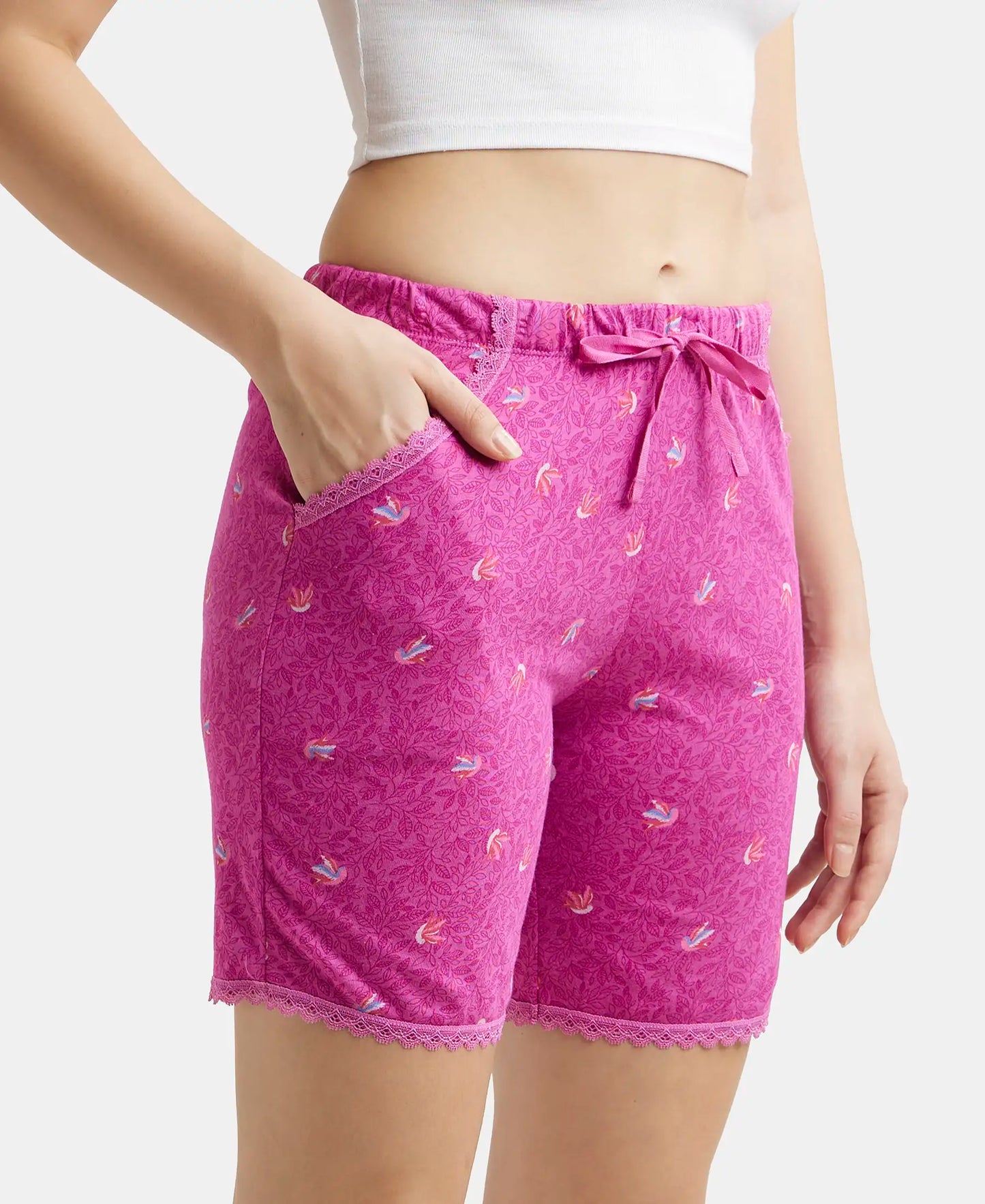 Micro Modal Cotton Relaxed Fit Printed Shorts with Side Pockets - Lavender Scent Assorted Prints-2